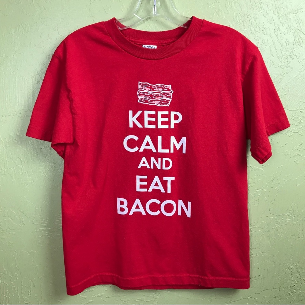 KEEP CALM and EAT BACON - Red Youth Large T Shirt